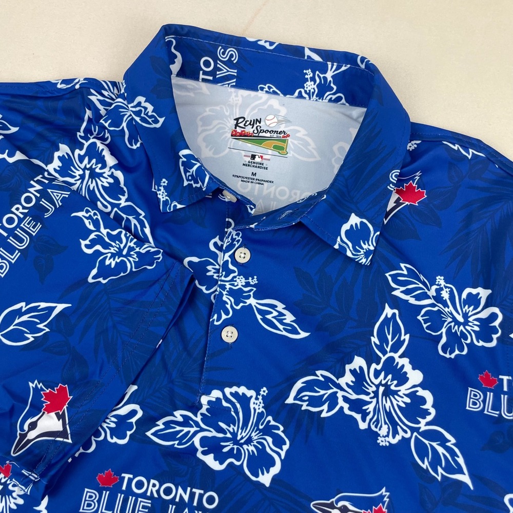Reyn Spooner Toronto Blue Jays MLB Performance Polo Blue Floral Mens M NEW